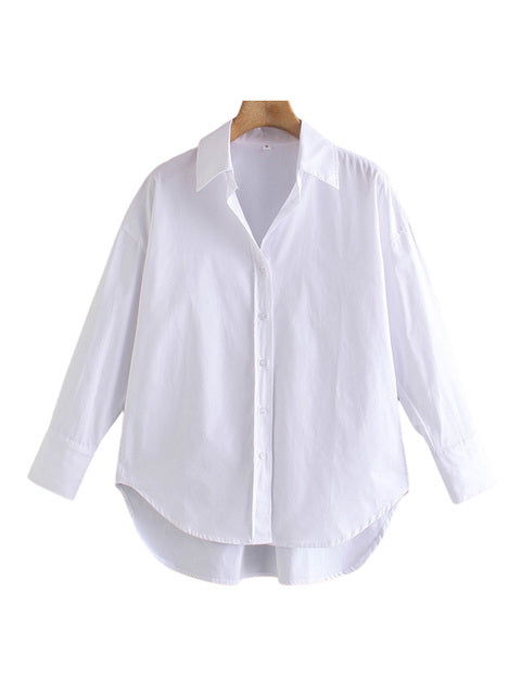 TRAF Women Fashion Loose Asymmetry Poplin Blouses Vintage Long Sleeve
