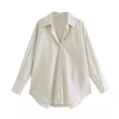 Tangada Women Basic Candy Color Shirts Long Sleeve Solid Turn Down Collar Elegant Office