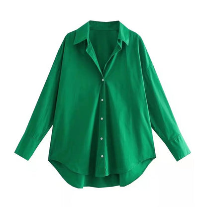 Tangada Women Basic Candy Color Shirts Long Sleeve Solid Turn Down Collar Elegant Office