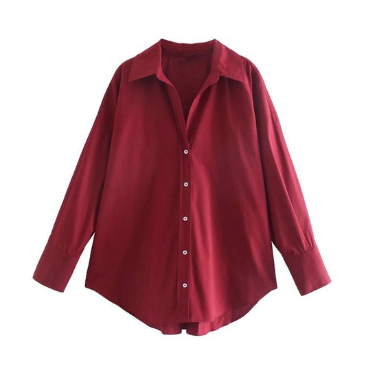 Tangada Women Basic Candy Color Shirts Long Sleeve Solid Turn Down Collar Elegant Office