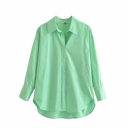 Tangada Women Basic Candy Color Shirts Long Sleeve Solid Turn Down Collar Elegant Office