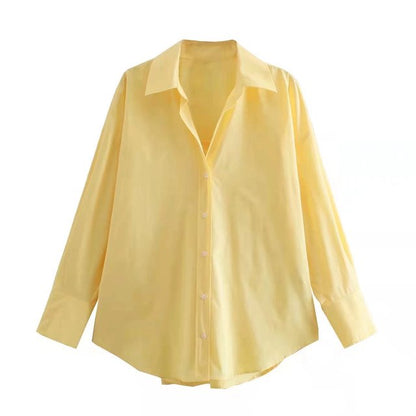 Tangada Women Basic Candy Color Shirts Long Sleeve Solid Turn Down Collar Elegant Office